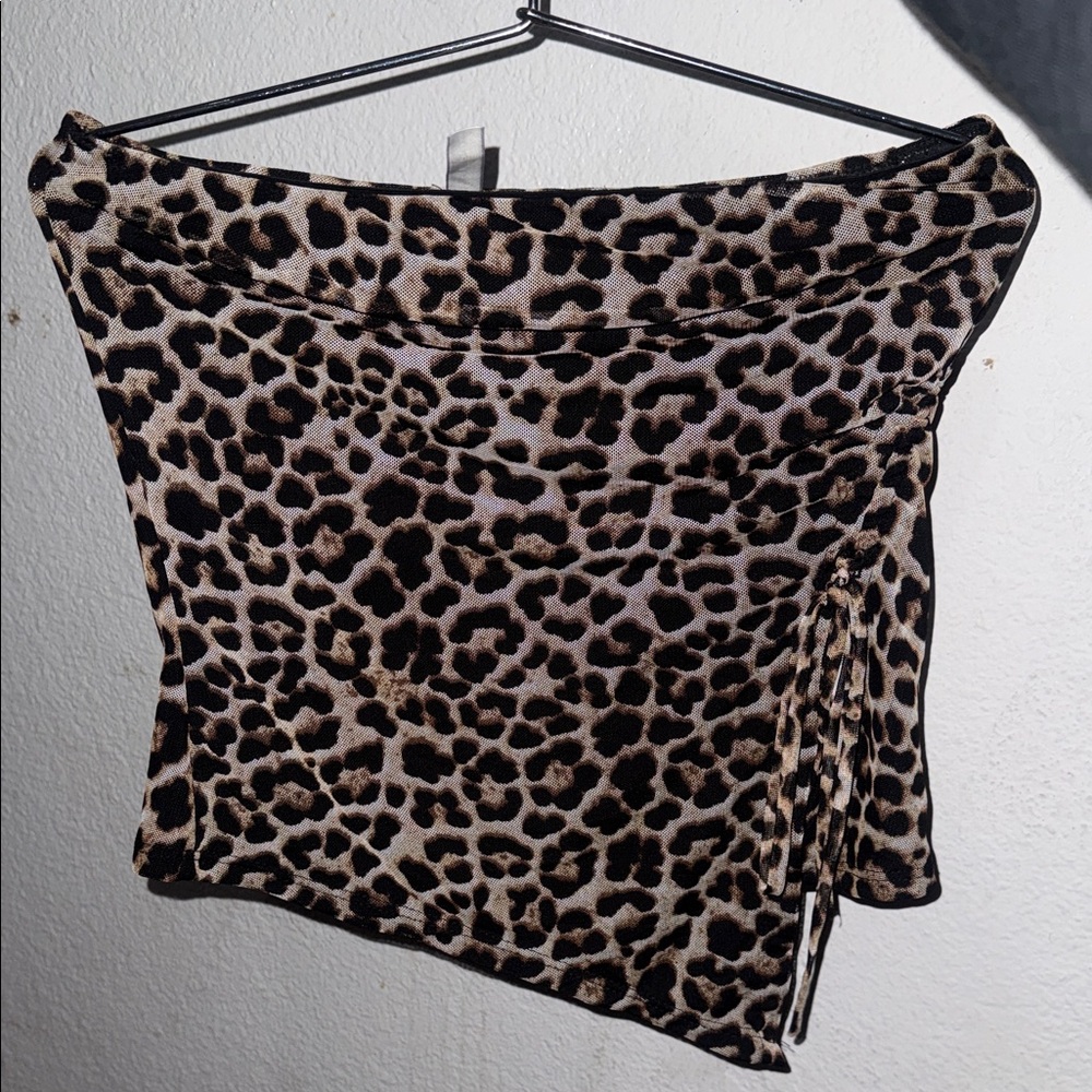 Leopard Print Asymmetrical Tie-Waist top